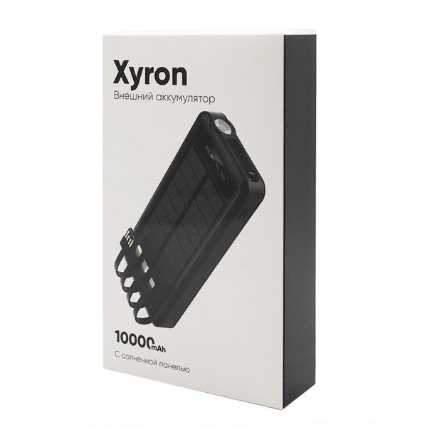 Внешний аккумулятор Xyron с солнечной панелью, 10000 mAh - Внешний аккумулятор Xyron с солнечной панелью, 10000 mAh, черный