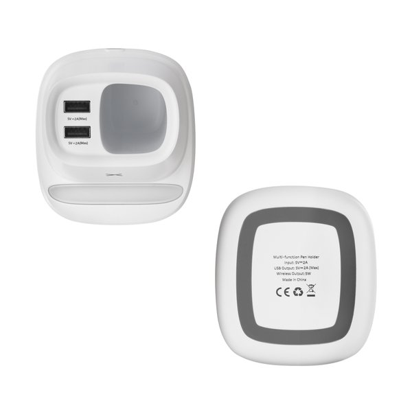 Карандашница "Smart Stand" с беспроводным зарядным устройством, вентилятором и лампой (2USB разъёма) - Карандашница "Smart Stand" с беспроводным зарядным устройством, вентилятором и лампой (2USB разъёма) белый