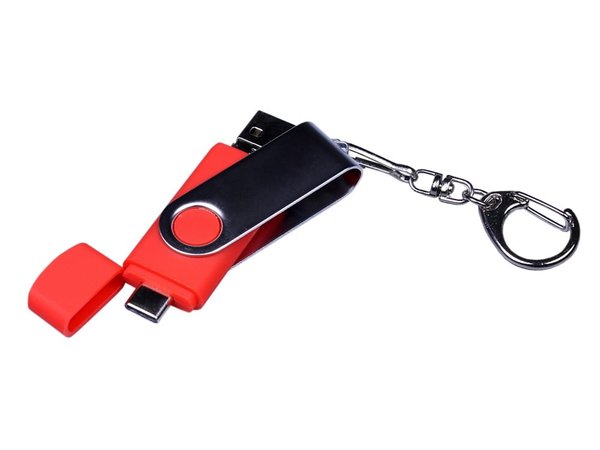 USB 2.0/micro USB/Type-C- флешка на 32 Гб c поворотным механизмом - USB 2.0/micro USB/Type-C- флешка на 32 Гб c поворотным механизмом