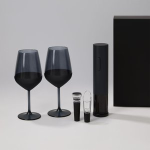 подарочный набор 2 бокала для вина блэк эдишн (black edition) + набор для вина сакраменто (sacramento) в черной коробке