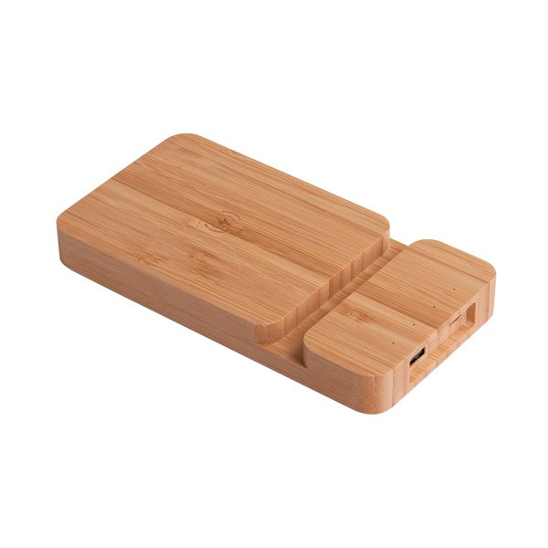 Беспроводное (10W) зарядное устройство "Bamboo Power" 5000 mAh с подставкой под смартфон, бамбук - Беспроводное (10W) зарядное устройство "Bamboo Power" 5000 mAh с подставкой под смартфон, бамбук бежевый