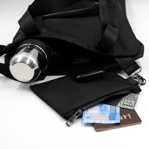 Шоппер Superbag Pocket, с внутренним креплением (карабин) и чехлом для мелочей - Шоппер Superbag Pocket, с внутренним креплением (карабин) и чехлом для мелочей (черный)