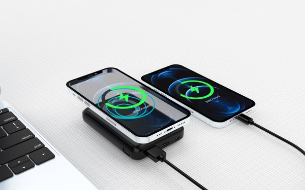 Беспроводное магнитное ЗУ "Forsage SOFTTOUCH", 8000 mAh с быстрой проводной (20W) и беспроводной (15W) зарядкой, покрытие soft touch - Беспроводное магнитное ЗУ "Forsage SOFTTOUCH", 8000 mAh с быстрой проводной (20W) и беспроводной (15W) зарядкой, покрытие soft touch черный