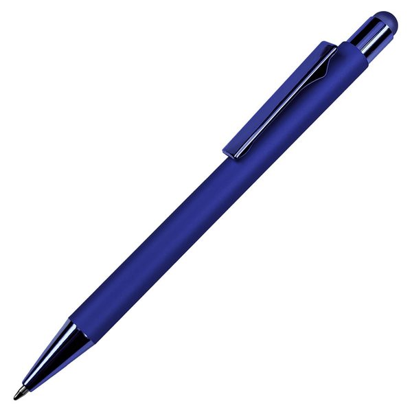 Ручка шариковая FACTOR COLOR со стилусом - Ручка шариковая FACTOR COLOR со стилусом, синий, металл, пластик, софт-покрытие