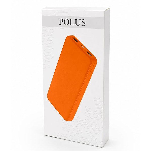 Внешний аккумулятор Polus, 10000 Mah, софт-тач покрытие - Внешний аккумулятор Polus, 10000 Mah, софт-тач покрытие, оранжевый