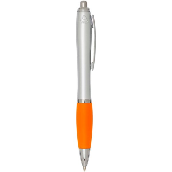 Шариковая ручка Nash RCS из переработанного пластика с серебристым корпусом и цветной ручкой (черные чернила) - Шариковая ручка Nash RCS из переработанного пластика с серебристым корпусом и цветной ручкой (черные чернила)
