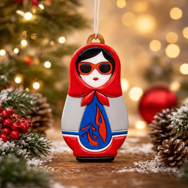 Ёлочная игрушка Матрёшка с узорами - Ёлочная игрушка Матрёшка с узорами (красный с синим)
