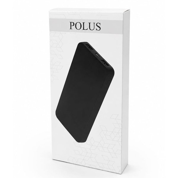 Внешний аккумулятор Polus, 10000 Mah, софт-тач покрытие - Внешний аккумулятор Polus, 10000 Mah, софт-тач покрытие, черный