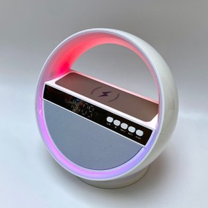bluetooth колонка "smart orb" 5вт с беспроводным (15w) зу, лампой, часами, fm радио
