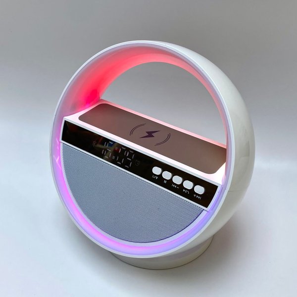 Bluetooth колонка "Smart Orb" 5Вт с беспроводным (15W) ЗУ, лампой, часами, FM радио - Bluetooth колонка "Smart Orb" 5Вт с беспроводным (15W) ЗУ, лампой, часами, FM радио белый