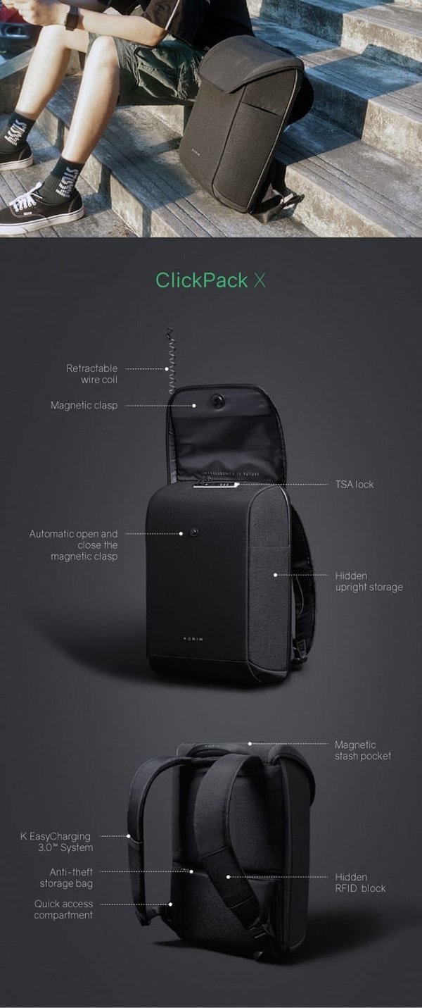 Рюкзак KORIN ClickPack X 45х32х15,5 см, с клапаном, черный - Рюкзак KORIN ClickPack X 45х32х15,5 см, с клапаном, черный