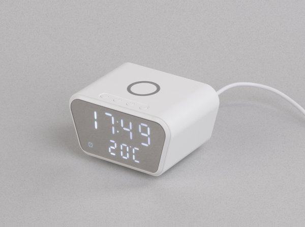 Настольные часы "Smart Clock" с беспроводным (15W) зарядным устройством, будильником и термометром - Настольные часы "Smart Clock" с беспроводным (15W) зарядным устройством, будильником и термометром белый