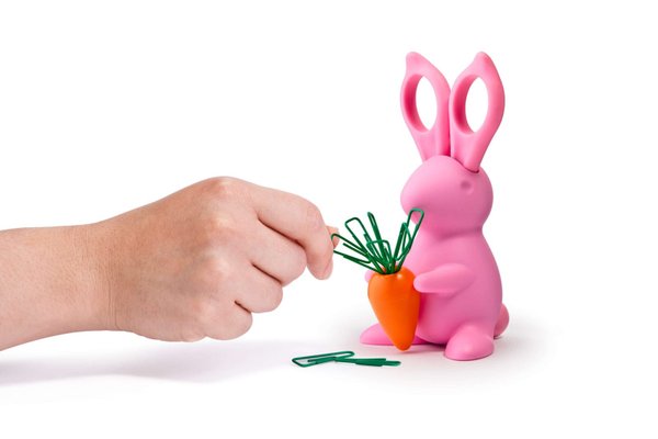 Ножницы и магнит со скрепками Bunny - Ножницы и магнит со скрепками Bunny, розовые