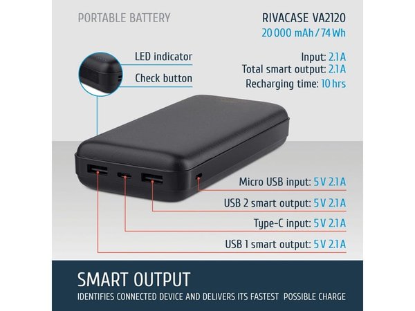 Внешний аккумулятор VA2120, 20000 mAh - Внешний аккумулятор VA2120, 20000 mAh