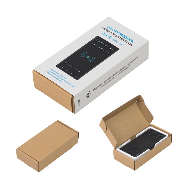 Беспроводное зарядное устройство "Eight SOFTTOUCH", 8000 mAh, с подсветкой логотипа и подставкой - Беспроводное зарядное устройство "Eight SOFTTOUCH", 8000 mAh, с подсветкой логотипа и подставкой черный