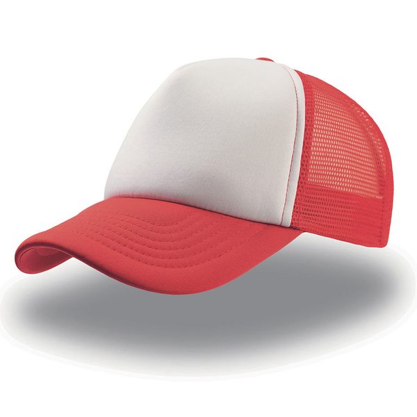 Бейсболка RAPPER, 5 клиньев, пластиковая застежка - Бейсболка "RAPPER", 5 клиньев, пластиковая застежка,красный с белым,100% полиэстер,плотность 80 г/м2