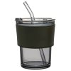Стакан стеклянный с трубочкой и капхолдером Karamel, зелёный.