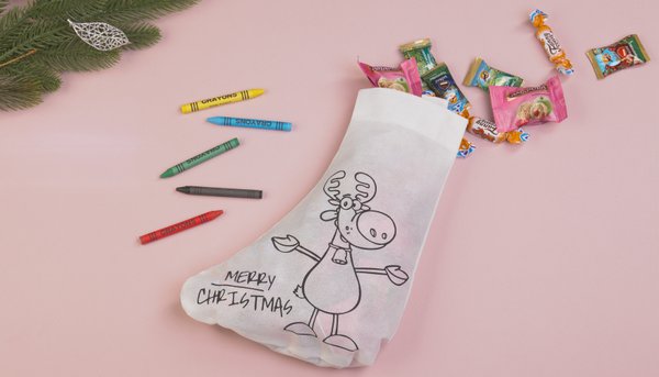 Мешок-раскраска "Merry christmas" с восковыми мелками - Мешок-раскраска "Merry christmas" с восковыми мелками белый