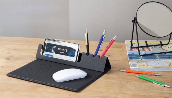 Настольная складная подставка "Cool Desk" с беспроводным (10W) зарядным устройством и ковриком для мыши - Настольная складная подставка "Cool Desk" с беспроводным (10W) зарядным устройством и ковриком для мыши темно-серый