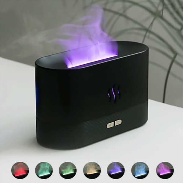 Светодиодный USB увлажнитель-ароматизатор Flame RGB - Светодиодный USB увлажнитель-ароматизатор Flame RGB, черный