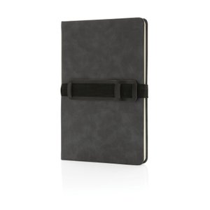 блокнот deluxe в твердом переплете из pu с держателем для телефона и ручки, а5
