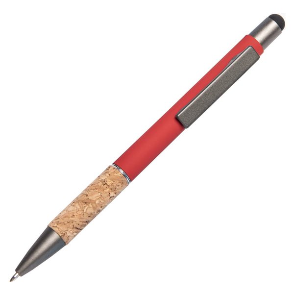 Ручка шариковая FACTOR GRIP со стилусом - Ручка шариковая FACTOR GRIP со стилусом, красный/темно-серый, металл, пластик, пробка, софт-покрытие