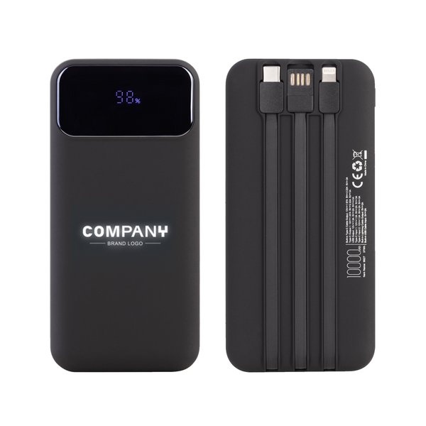 Зарядное (22.5W) устройство "Grade SOFTTOUCH" 10000 mAh с подсветкой логотипа, встроенными кабелями и цифровым индикатором заряда - Зарядное (22.5W) устройство "Grade SOFTTOUCH" 10000 mAh с подсветкой логотипа, встроенными кабелями и цифровым индикатором заряда черный