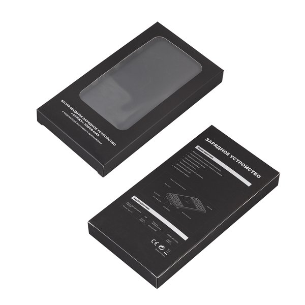 Беспроводное зарядное устройство "Sticky SOFTTOUCH", 10000 mAh с подсветкой логотипа и присосками - Беспроводное зарядное устройство "Sticky SOFTTOUCH", 10000 mAh с подсветкой логотипа и присосками черный