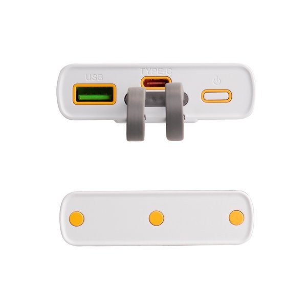Зарядное (22.5W) устройство "Link" 10000 mAh с прозрачным корпусом, цифровым индикатором заряда и встроенными Type-C/Lightning кабелями - Зарядное (22.5W) устройство "Link" 10000 mAh с прозрачным корпусом, цифровым индикатором заряда и встроенными Type-C/Lightning кабелями белый/черный