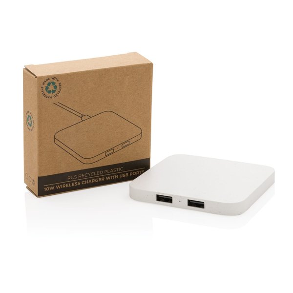 Беспроводная док-станция из переработанного пластика RCS с USB-портами, 10 Вт - Беспроводная док-станция из переработанного пластика RCS с USB-портами, 10 Вт