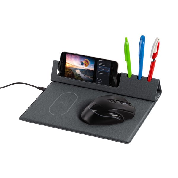 Настольная складная подставка "Cool Desk" с беспроводным (10W) зарядным устройством и ковриком для мыши - Настольная складная подставка "Cool Desk" с беспроводным (10W) зарядным устройством и ковриком для мыши темно-серый