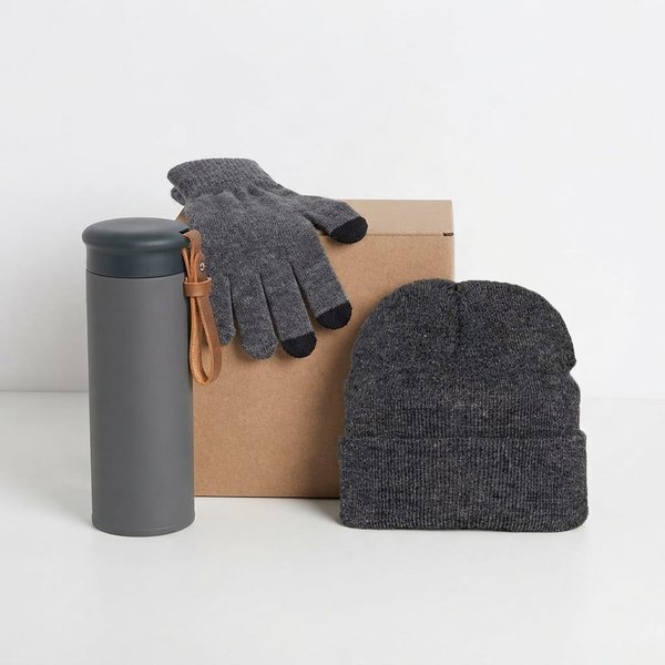 Набор подарочный GET WARM-2: перчатки, шапка, термос - Набор подарочный GET WARM-2: перчатки, шапка, термос; серый