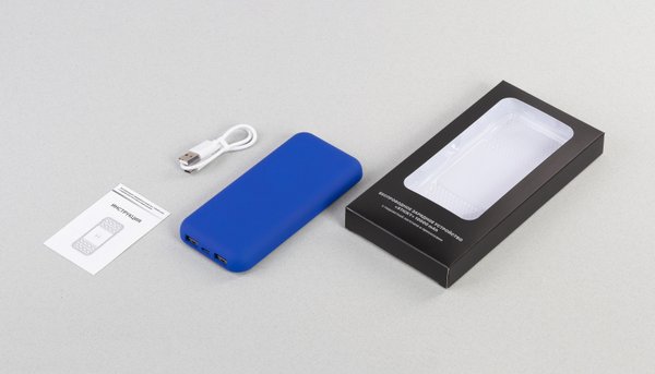 Беспроводное зарядное устройство "Sticky SOFTTOUCH", 10000 mAh с подсветкой логотипа и присосками - Беспроводное зарядное устройство "Sticky SOFTTOUCH", 10000 mAh с подсветкой логотипа и присосками синий