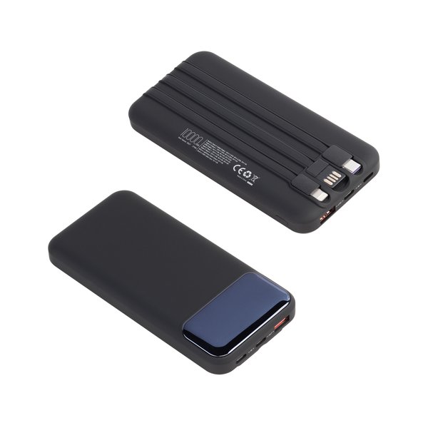 Зарядное (22.5W) устройство "Grade SOFTTOUCH" 10000 mAh с подсветкой логотипа, встроенными кабелями и цифровым индикатором заряда - Зарядное (22.5W) устройство "Grade SOFTTOUCH" 10000 mAh с подсветкой логотипа, встроенными кабелями и цифровым индикатором заряда черный