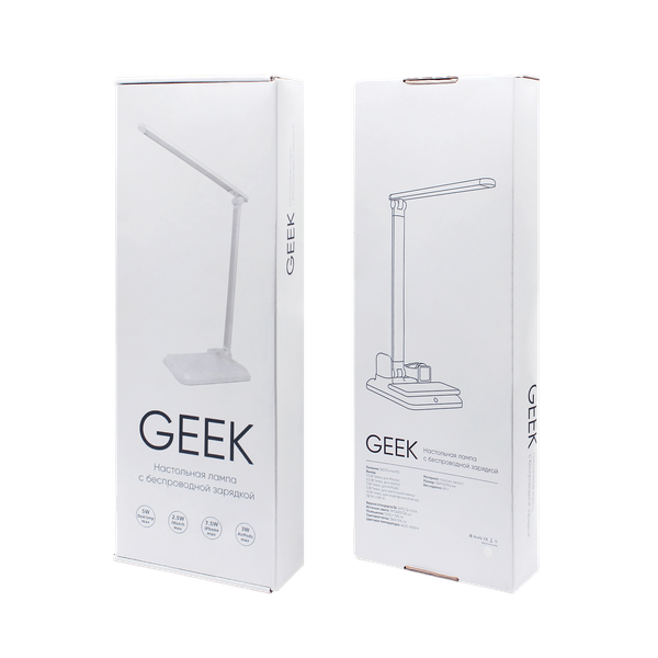 Настольная лампа Geek с беспроводной зарядкой - Настольная лампа Geek с беспроводной зарядкой (белый)