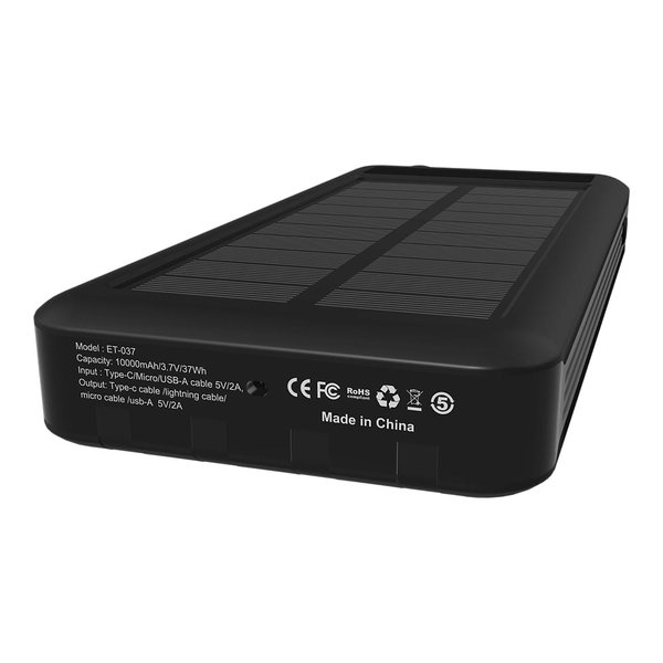 Внешний аккумулятор Xyron с солнечной панелью, 10000 mAh - Внешний аккумулятор Xyron с солнечной панелью, 10000 mAh, черный