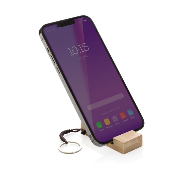 Бамбуковая мини-подставка для телефона Standkey с кольцом для ключей - Бамбуковая мини-подставка для телефона Standkey с кольцом для ключей