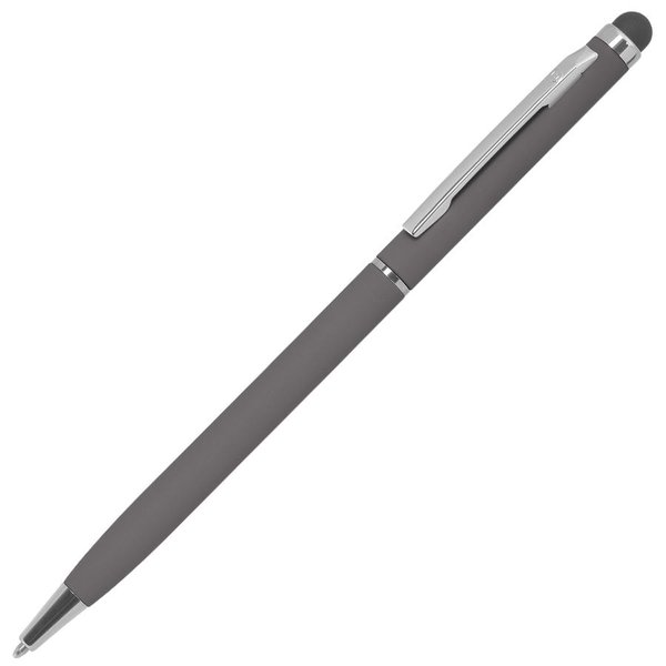 Ручка шариковая со стилусом TOUCHWRITER SOFT, покрытие soft touch - TOUCHWRITER SOFT, ручка шариковая со стилусом для сенсорных экранов, серый/хром, металл/soft-touch
