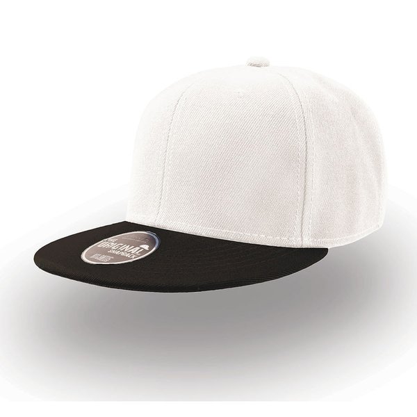 Бейсболка SNAP BACK, 6 клиньев, пластиковая застежка - Бейсболка "SNAP BACK", 6 клиньев, пластик.застежка, белый с черным, 100% п/э,100% х/б, 400 гр/м2