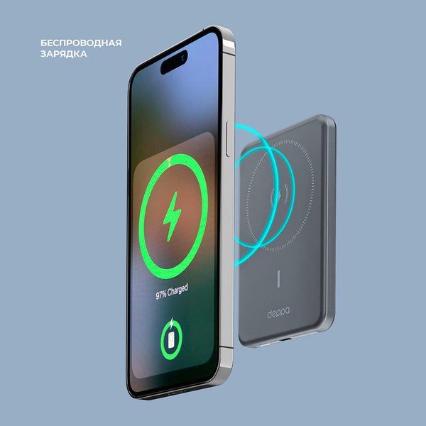 Внешний АКБ NRG MageSafe Alum 5000 мА-ч, 15Вт QI - Внешний АКБ NRG MageSafe Alum 5000 мА-ч, 15Вт QI
