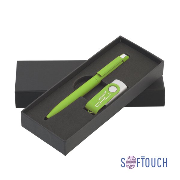 Набор ручка + флеш-карта 16 Гб в футляре, покрытие soft touch - Набор ручка + флеш-карта 16 Гб в футляре, покрытие soft touch зеленое яблоко