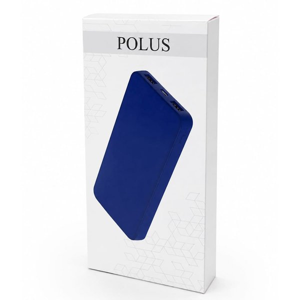 Внешний аккумулятор Polus, 10000 Mah, софт-тач покрытие - Внешний аккумулятор Polus, 10000 Mah, софт-тач покрытие, синий