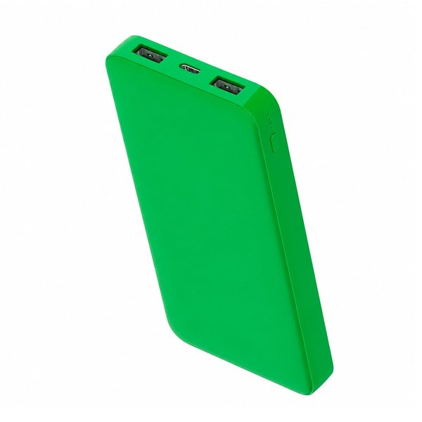 Внешний аккумулятор Polus, 10000 Mah, софт-тач покрытие - Внешний аккумулятор Polus, 10000 Mah, софт-тач покрытие, зеленый