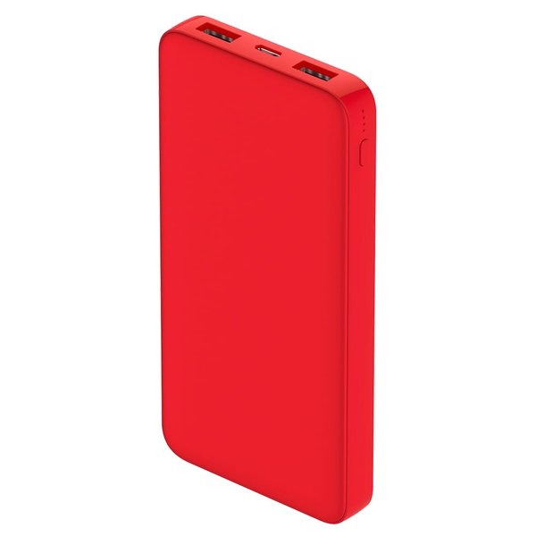 Внешний аккумулятор Polus, 10000 Mah, софт-тач покрытие - Внешний аккумулятор Polus, 10000 Mah, софт-тач покрытие, красный
