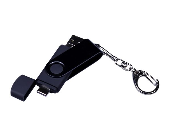 USB 2.0/micro USB/Type-С- флешка на 64 Гб 3-в-1 с поворотным механизмом - USB 2.0/micro USB/Type-С- флешка на 64 Гб 3-в-1 с поворотным механизмом