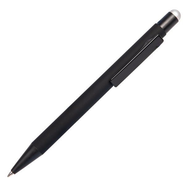 Ручка шариковая FACTOR BLACK со стилусом - Ручка шариковая FACTOR BLACK со стилусом, черный/серебро, металл, пластик, софт-покрытие