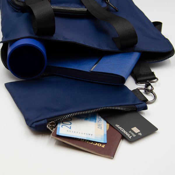 Шоппер Superbag Pocket, с внутренним креплением (карабин) и чехлом для мелочей - Шоппер Superbag Pocket, с внутренним креплением (карабин) и чехлом для мелочей (темно-синий с черным)