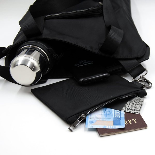 Шоппер Superbag Pocket, с внутренним креплением (карабин) и чехлом для мелочей - Шоппер Superbag Pocket, с внутренним креплением (карабин) и чехлом для мелочей (черный)