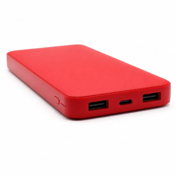 Внешний аккумулятор Polus, 10000 Mah, софт-тач покрытие - Внешний аккумулятор Polus, 10000 Mah, софт-тач покрытие, красный