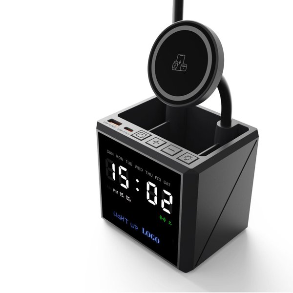 Лампа "Smart Flex" с беспроводным 3в1 (15W) ЗУ с MagSafe, часами, карандашницей и подсветкой логотипа - Лампа "Smart Flex" с беспроводным 3в1 (15W) ЗУ с MagSafe, часами, карандашницей и подсветкой логотипа черный